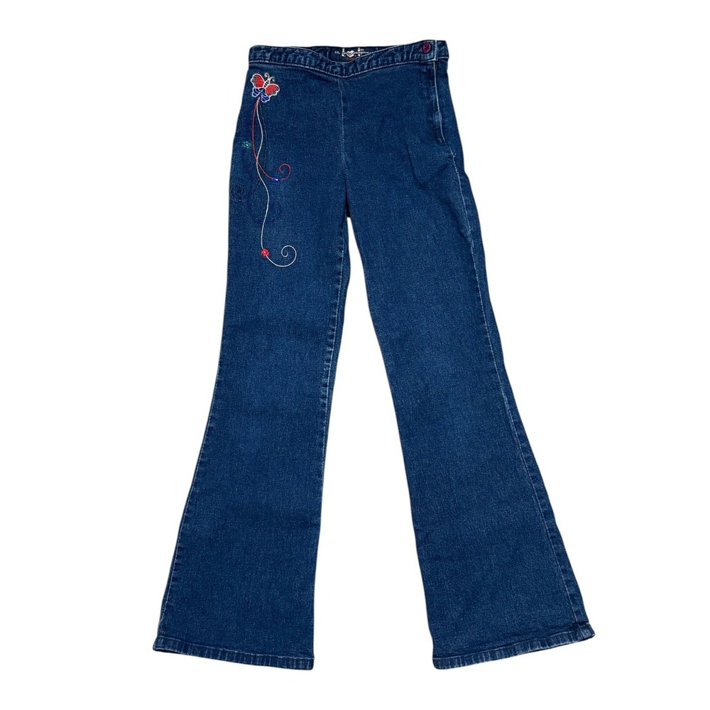 LEI Vintage Y2K 2000s Butterfly Embroidered Flare Leg Side Zip Jeans Girls SZ 14